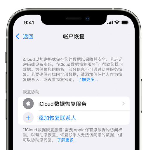 虹口苹果手机维修分享在 iPhone 上设置帐户恢复联系人的方法 