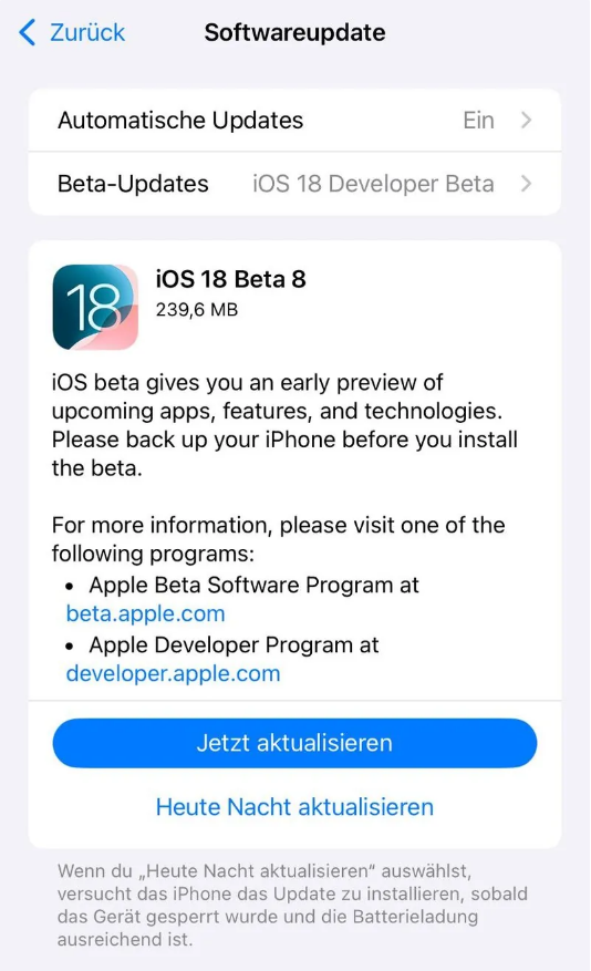 虹口苹果手机维修分享苹果 iOS / iPadOS 18 开发者预览版 Beta 8 发布 